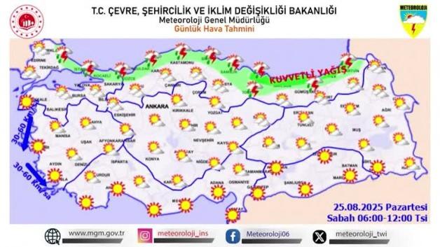 Meteoroloji’den Doğu Karadeniz ve Ege için kuvvetli yağış ve rüzgâr uyarısı