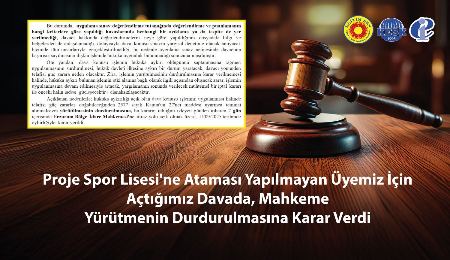 Proje Lisesi’ne Ataması Yapılmayan Öğretmene Mahkemeden Yürütmeyi Durdurma Kararı